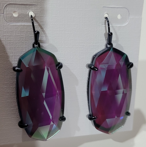 Kendra Scott Indigo Dichroic Navy Gunmetal Esme Faceted Drop Earrings Rare HTF - Picture 3 of 14